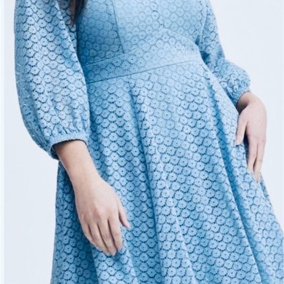 Torrid Light Blue Sweetheart Neck Lace Long Sleeve Mini Dress - Picture 9 of 9